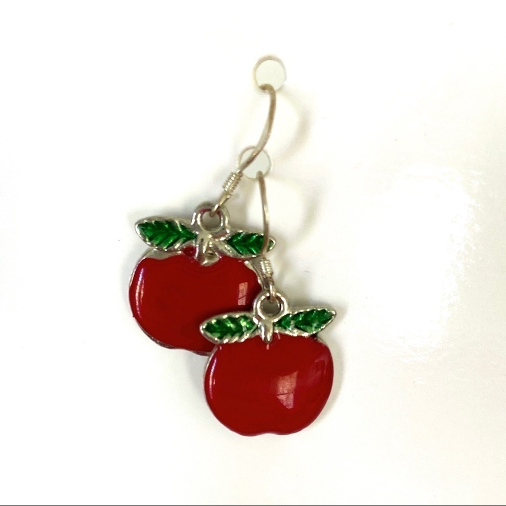 🍎 Cute Red Lacquer Apple Charm Dangle Earrings - Picture 5 of 6